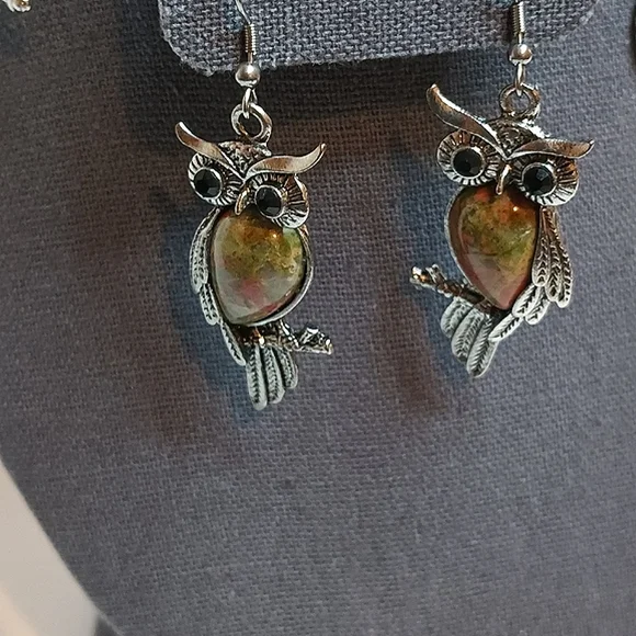 Unakite Owl Jewelry Set - Picture 3 of 5